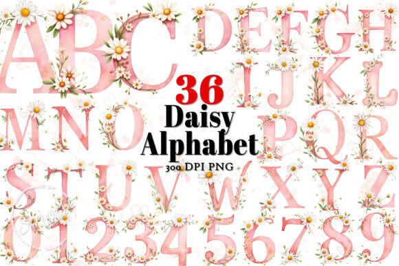 Daisy Birth Flower Alphabet Clipart for Elegant Design